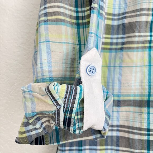 Christopher & Banks Button Down Plaid Shirt, Blue and Green, Size L - Picture 3 of 8